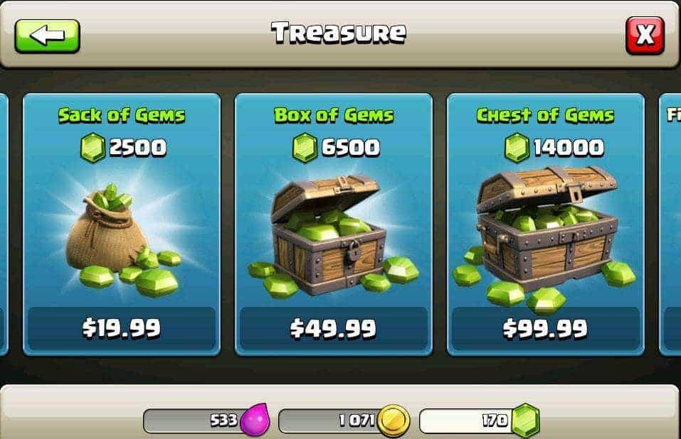 clash of clan in game purchase